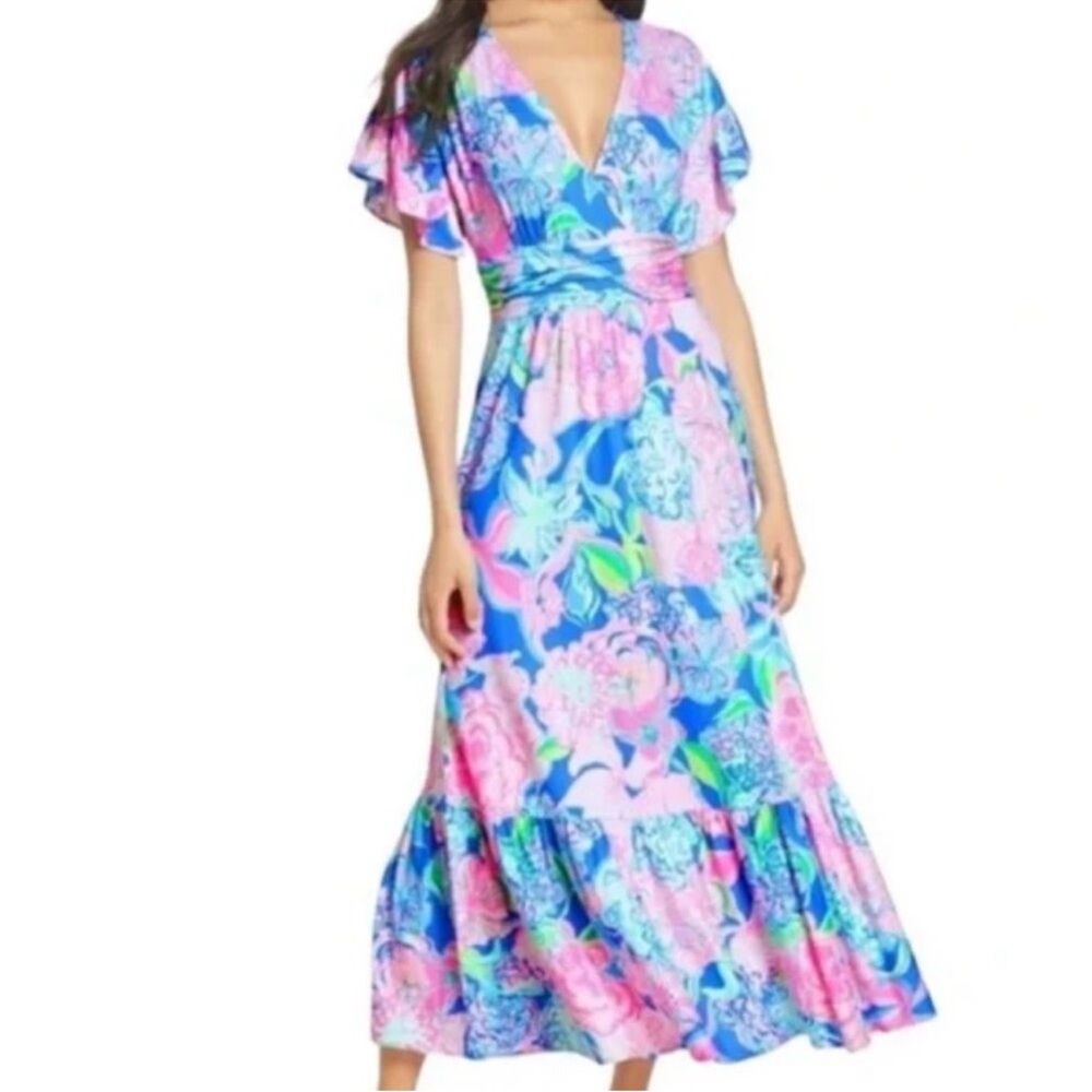 Lilly Pulitzer Jessi Midi Dress in Peony for Your Thoughts Print Size XL